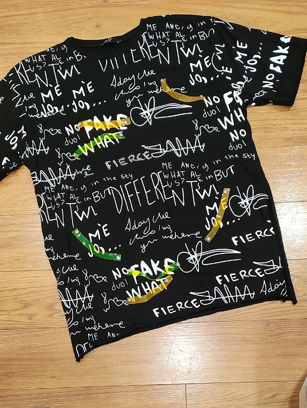 Mint Black Graphic Tee with White Script